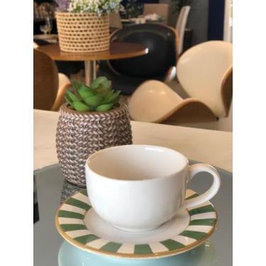 Imagem de Unidade xic. cafe br c/ pires stripe verde - Alleanza