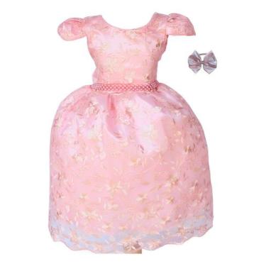 Imagem de Vestido Infantil Meninas Luxo Festa Elegante Liso Com Tiara - Pingo de