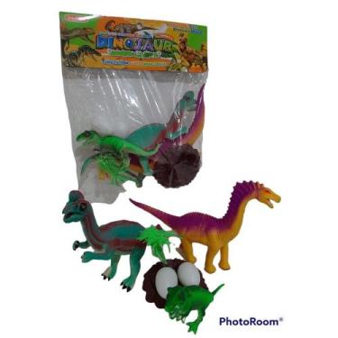Imagem de Kit 3 Dinossauros Coloridos + Ovos E Acessórios - Toy King