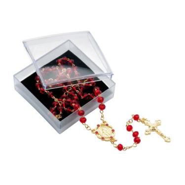 Imagem de Terço Cristal Vidro 6/5 mm Nossa Senhora Graças Vermelho - Santa Clara