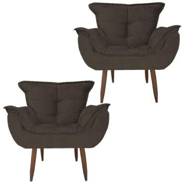 Imagem de Kit 2 Poltronas Opala Pés Palito para Sala de Estar Quarto Marrom - MO
