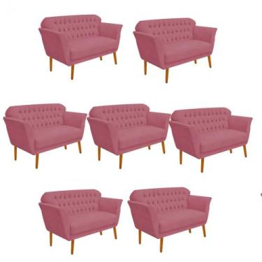 Imagem de Kit 07 Namoradeira  Decorativa  Ster com Capitone Pés Palito em Madeir