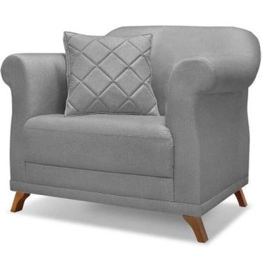 Imagem de Poltrona Decorativa Retro Polo Com Almofada Linho Cinza Ezz - Milani S