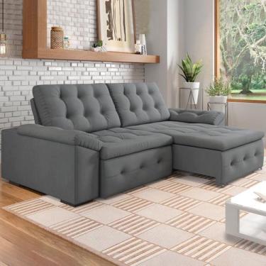 Imagem de Sofá Cinza Retrátil 230 Cm 4 Lugares Reclinável Suede - SóSofá