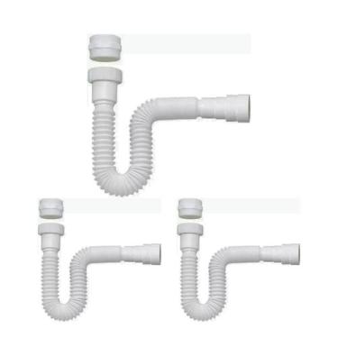 Imagem de Kit 3 Sifão Sanfonado Flexivel Branco Pia Banheiro Cozinha - Fere