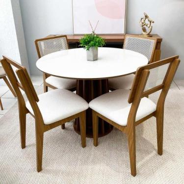 Imagem de Conjunto de Jantar Mesa Redonda MDF + 4 Cadeiras Tela Palha - Dalla Co