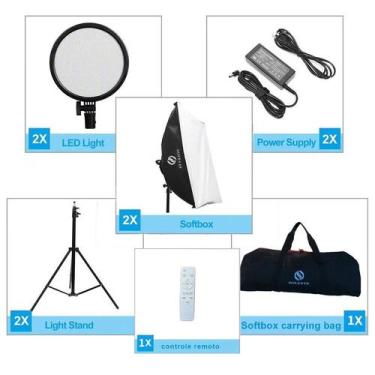 Imagem de Kit Iluminador Led 126 Circular Softbox 50x70cm Estúdio 60w - Soleste