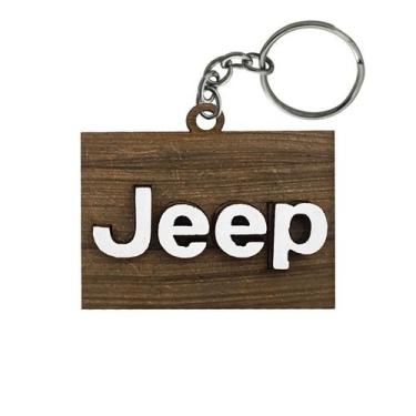 Imagem de Pacote 50 Chaveiro 3d Marca Jeep com Argola 4cm Mdf Madeira Decorada -