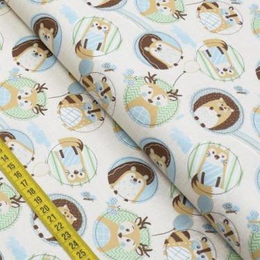 Imagem de Tecido Estampado para Patchwork - Bichinhos Silvestres: Camafeu Azul (