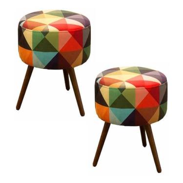 Imagem de Kit 2 Puffs Decorativo Banqueta Redondo Classic Tecido Suede Triângulo