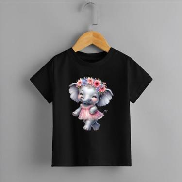 Imagem de Camiseta Infantil Menina Elefante Coroa de Flores Personalizada Delica
