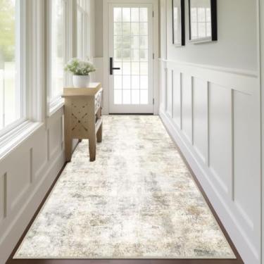 Imagem de Capslpad Tapete de corredor abstrato bege claro de 6 x 18 cm, tecido ultramacio lavável, suporte de borracha antiderrapante, resistente a manchas para corredores, cozinha, entrada, quarto, lavanderia