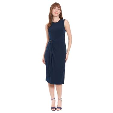 Imagem de London Times Vestido feminino para chá de panela perfeito com bainha midi, Blazer azul-marinho, 46