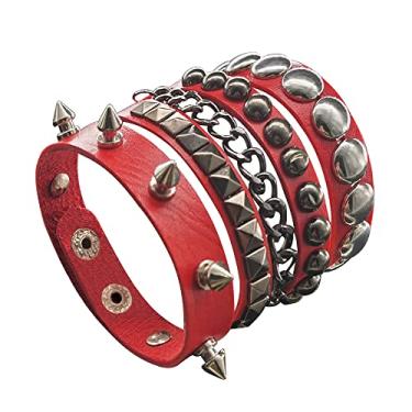 Imagem de TURTLEDOVE Pulseira de couro punk - pulseira de couro gótico com cravejado de metal - acessórios punk rock anos 80 para homens e mulheres, 6.8 inch, Couro, Sem Pedra Preciosa