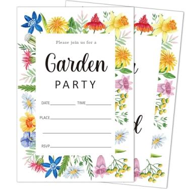 Imagem de heiyihe Convites de aniversário florais, pacote com 20 convites de festa de aniversário para meninos e meninas com envelopes, suprimentos de festa de jardim para chás de bebê, 10 cm x 15 cm - D03