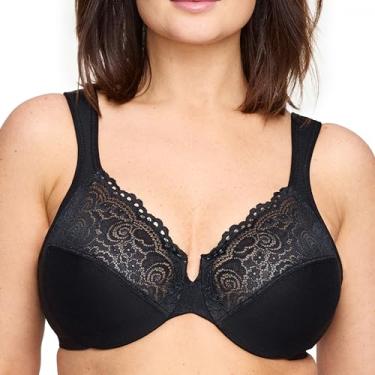 Imagem de Glamorise Sutiã feminino plus size de renda Wonderwire com aro #1240, Preto, 48D