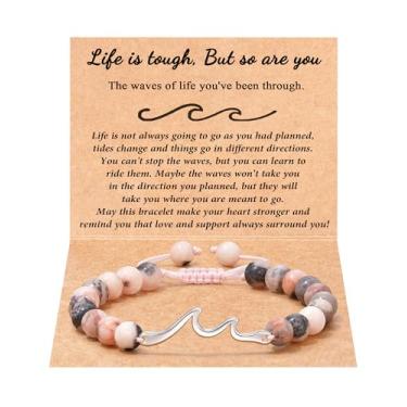 Imagem de Tarsus Presentes inspiradores para mulheres, Through The Waves of Life, Life is Tough but so are You, Pulseira de incentivo para ficar bem e sentir melhor, presentes espirituais, presentes atenciosos