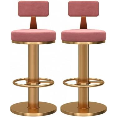 Imagem de Conjunto de 2 bancos de bar giratórios ajustáveis, bancos de bar de altura com encosto, banco de veludo para ilha de cozinha, bancos de pub estofados com apoio para os pés, cadeiras de jantar sem