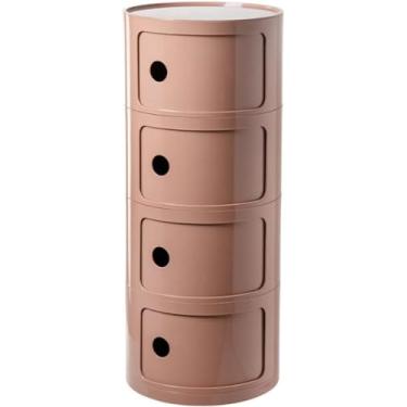 Imagem de Mesa de cabeceira redonda de plástico de 2/3/4 níveis de armazenamento com gavetas e porta deslizante, armário de cabeceira moderno nórdico para quarto, B, 32 x 76 cm