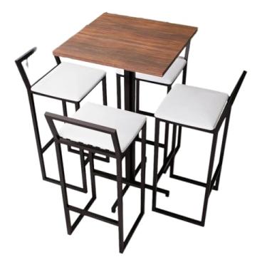 Imagem de Conjunto Mesa Alta Bar Bistrô Quadrada Imbuia 4 Banquetas Confort Estofado Industrial Black (LACA BRANCA)