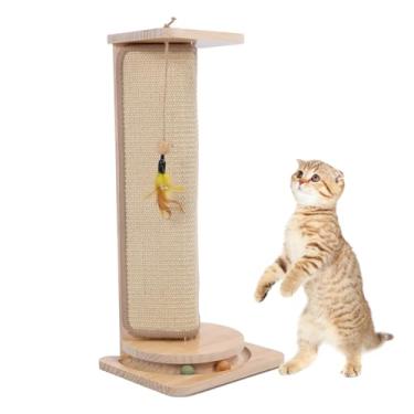 Imagem de Arranhador de Canto para Gatos, Arranhador de Canto de Parede para Gatos Em Madeira de Pinho Com Ajustável Com Teaser, Protetor de Móveis Internos para Gatos, 20,5 Polegadas