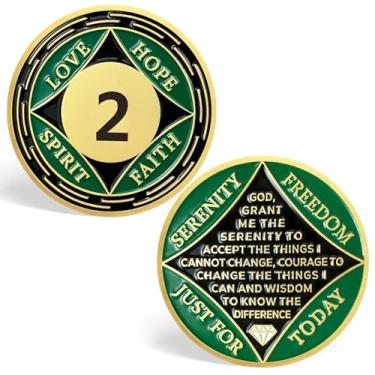 Imagem de Moeda de sobriedade NA de 2 anos, chips de sobriedade medalhões NA - Love, Hope, Spirit, Faith NA Recovery Coins NA Sober Coins NA Chips para Narcóticos Anônimos Recuperação Sobriedade Presentes