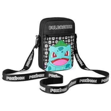 Imagem de Pokemon Bolsa de ombro transversal para crianças - alça ajustável Pikachu pequena bolsa de viagem - Presentes para jogadores, Bulbasaur preto, One Size, Transversal