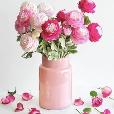 Imagem de BLOFLO STU Vaso de Vidro Rosa Bloflo, Vaso de Vidro Grande de 9" para Flores, Vasos de Flores de Vidro Grossos Modernos para Peças Centrais, Vaso Hidropônico de Cilindro de Vidro D (9 Polegadas, Rosa)