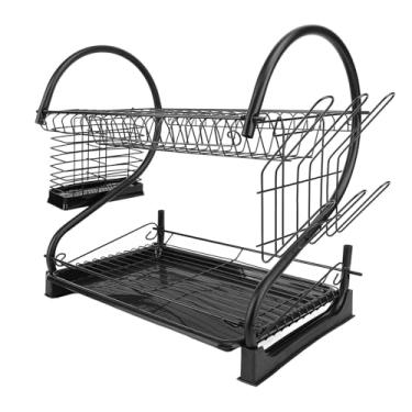 Imagem de Escorredores de Pratos para Balcão de Cozinha, 2 Camadas Extra Grandes, Rack de Pratos Preto, Rack de Secagem de Pratos, Organizadores de Cozinha e Rack de Armazenamento para