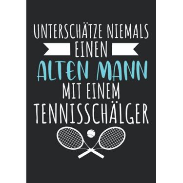 Imagem de Notizbuch A4 dotted, gepunktet, punktiert mit Softcover Design: Tennisspieler Spruch alter Mann mit Tennisschläger Tennis: 120 dotted (Punktgitter) DIN A4 Seiten