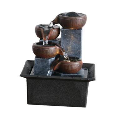 Imagem de Bothyi Ornamento decorativo de fonte de água de mesa, ornamento de água corrente, casa com LED, escritório, sala de chá, quarto, interno, USB, cachoeira, Style D