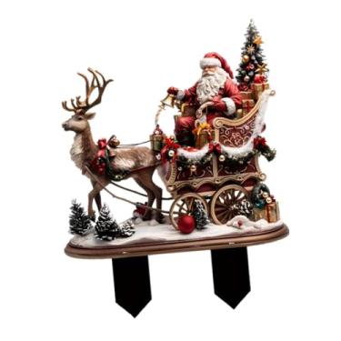 Imagem de oshhni Decoração de Natal Rena Papai Noel Trenó Estatueta Estaca Decorativa Acrílico Placa de Jardim para Quintal Vaso de Flores Festa Favor