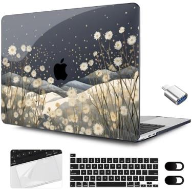 Imagem de MEEgoodo Capa para MacBook Pro de 13 polegadas, 2022, 2021, 2020, A2338, M2/M1, A2251, A2289, com Touch ID, capa rígida transparente para laptop com capa para webcam, filme trackpad e adaptador tipo