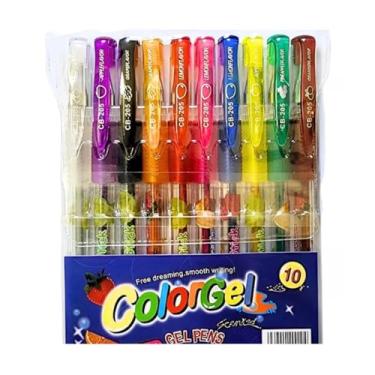 Imagem de Canetas Coloridas Gel Neon Glitter Estojo Marca Texto Kit 10 Cores