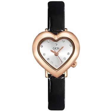 Imagem de MASTOP Relógio feminino de luxo em forma de coração caixa de diamantes pulseira de couro quartzo à prova d'água elegante casual feminino relógio de pulso, Preto, branco, Moderno