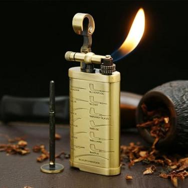 Imagem de JIFENG Isqueiro de cachimbo formas clássicas de tubo, isqueiro de butano vintage, braço de elevação estilo antigo com chama macia de 45 ângulos, adulteração e palheta