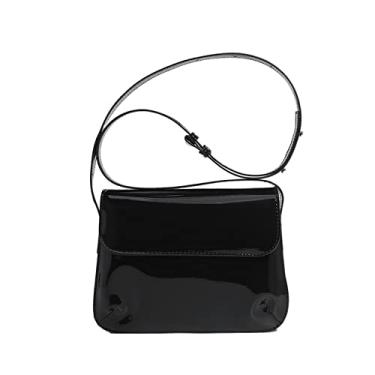 Imagem de Bolsa carteiro feminina vintage pequena bolsa de ombro feminina de couro bolsas da moda bolsas femininas(Black)