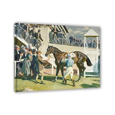 Imagem de Pinturas Alfred James Munnings - Impressão giclée esticada em tela - Arte de parede famosa 'The Unsaddling Enclosure, Epsom' - Reprodução em tela - Imagens de arte de parede em tela 90 x 108 cm (35 x