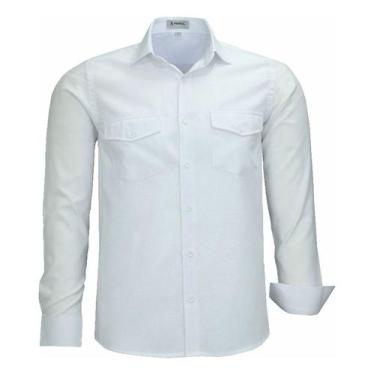 Imagem de Camisa Social Amil Masculina 2 Bolsos Fácil De Passar 1852, Branco, 3