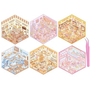 Imagem de Cena de adesivos em miniatura 3D DIY, 6 conjuntos de adesivos de casa 3D Faça sua própria mini loja de adesivos para meninas, adesivos fofos de animais de desenho kawaii para ASMR Crafting Kids Adult