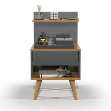 Imagem de Mesa de Cabeceira Quarto Mesinha Apoio Lateral Cama Box Casal Estilo Nicho Decoração Retrô Sleep 1 Gaveta Cinza/Nature