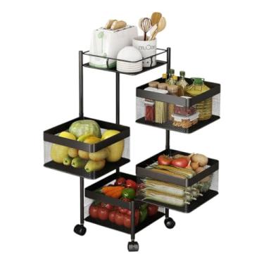 Imagem de Fruteira De Chão Cestos Organizador Articulado Para Cozinha Vertical Com Rodas 4 Andares Giratório Cestos Rodinhas Quadrada