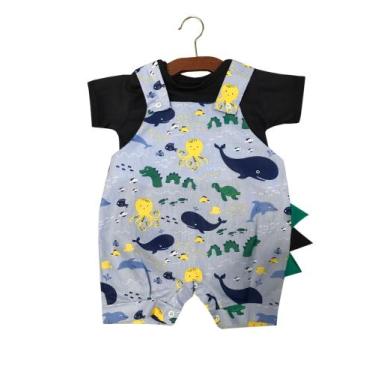 Imagem de Conjunto Macacão Jardineira FUNDO DO MAR  para Bebê de Malha Menino e 