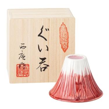 Imagem de Waraku Fuuka Copo de saquê japonês Monte Fuji Design Vinho Soju Porcelana Presentes Ochoko (Fuji Vermelho, 1 Ochoko)