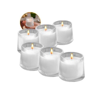 Imagem de Conjunto de 6 Potes de Vidro Canelado para Velas, 170ml, Design Luxuoso, Transparente