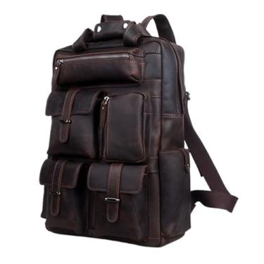 Imagem de Mochila masculina de couro genuíno vintage, mochila de couro genuíno para homens, mochilas de viagem para homens