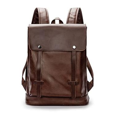 Imagem de Mochila masculina retrô fashion mochila de luxo para laptop de grande capacidade para homens mochila de viagem de couro de qualidade para homens(Brown)
