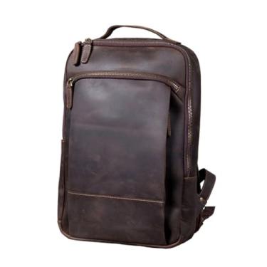 Imagem de Mochila de couro genuíno vintage para homens mochila portátil couro diário bagpack masculino trave caminhadas mochila(Coffee)