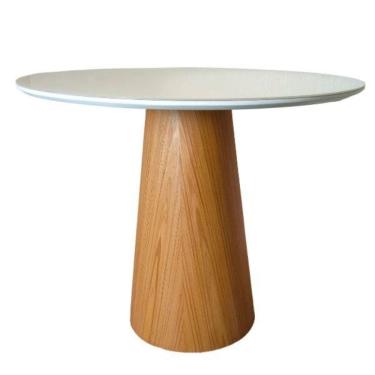 Imagem de Mesa de Jantar Cone Redonda 80 cm Base Madeira Freijó Tampo Laqueado
