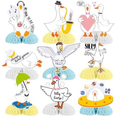 Imagem de 9 peças de centro de mesa de favo de mel Silly Goose lembrancinhas de festa de aniversário decorações de centro de mesa de ganso , suprimentos para crianças, adolescentes, meninos, meninas, chá de